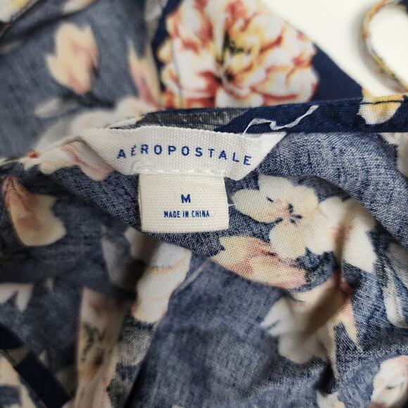 Aeropostale Navy Blue Floral High-Neck Romper Soft Breezy Fabric Women's Size M - Picture 5 of 6